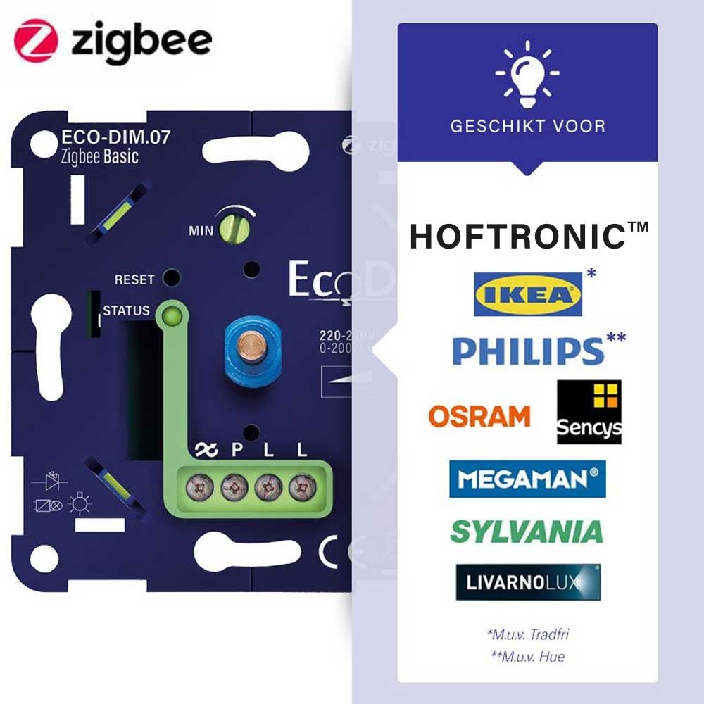 Zigbee Inbouw smart LED dimmer 0-200 Watt Fase afsnijding ECO-DIM.07
