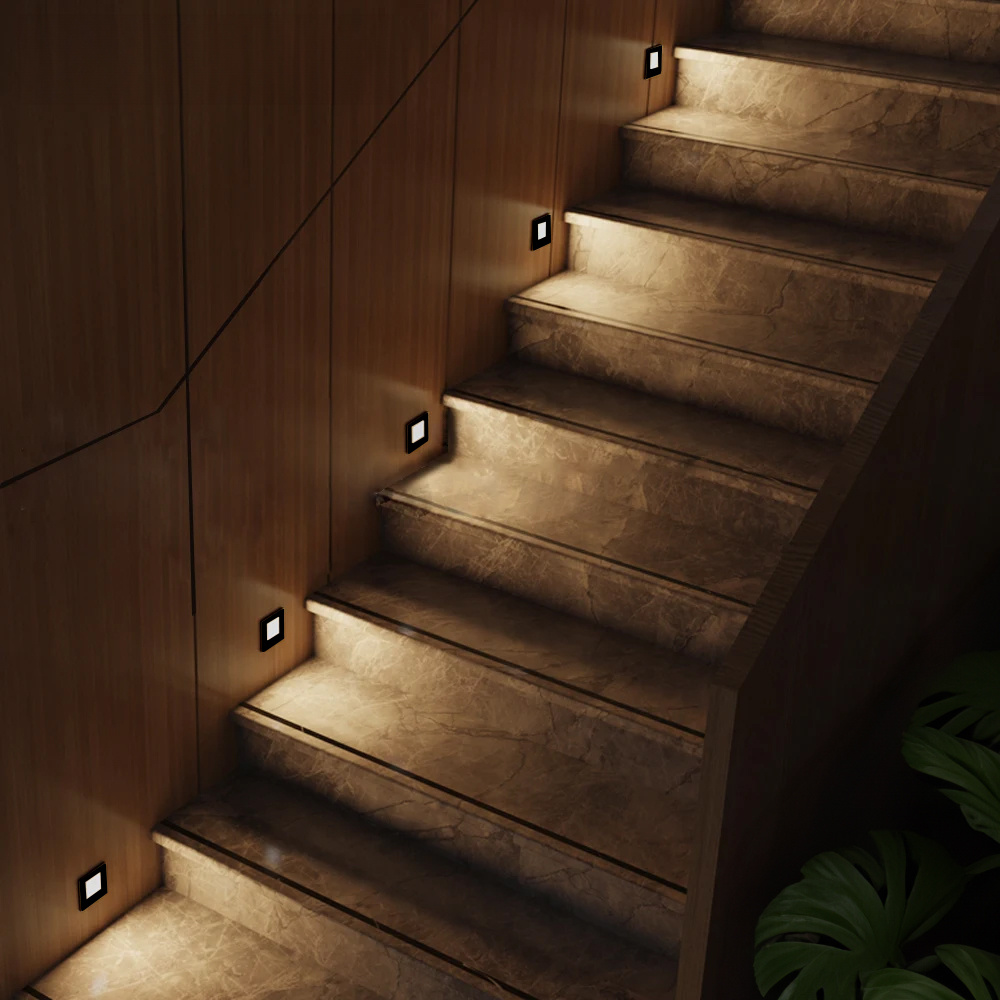 Set van 6 Dillon LED Inbouw wandlampen Zwart - Wand Inbouwspot rechthoek - 3 Watt 340 Lumen - 3000K warm wit - IP54 voor binnen en buiten