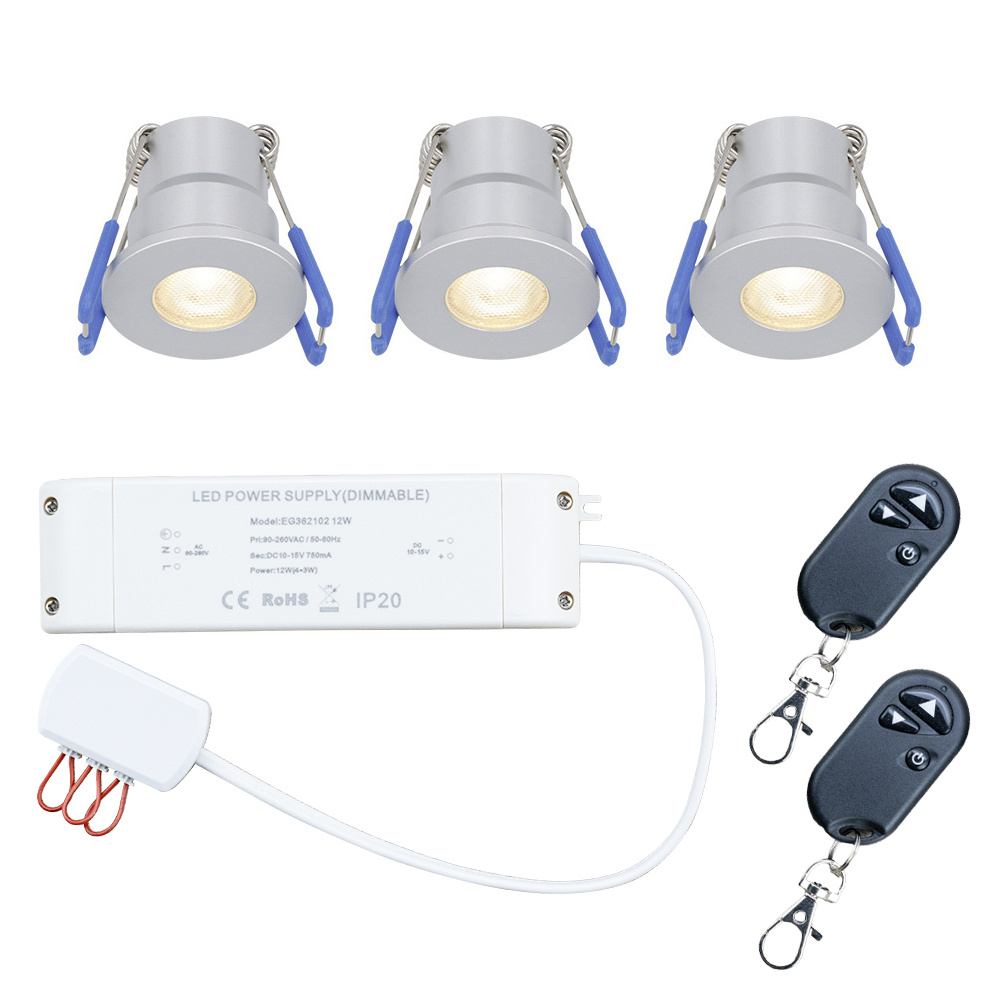 HOFTRONIC™ Set van 3 Milano LED dimbare badkamerverlichting Warm wit Met trafo 12V IP44 waterdicht Voor badkamers en douche verlichting RVS met 2x afstandsbediening
