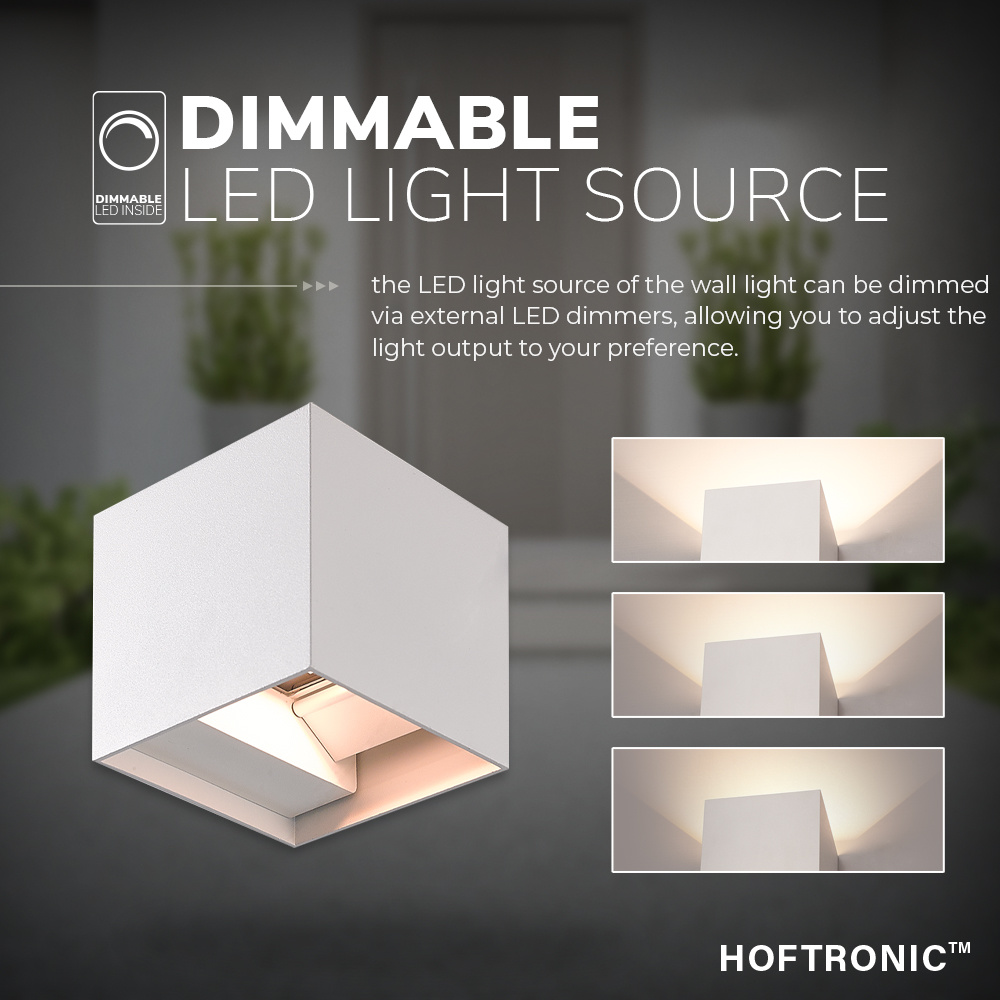 Dimbare LED Wandlamp Kansas wit 7 Watt 3000K Up & Down light IP65 voor binnen en buiten