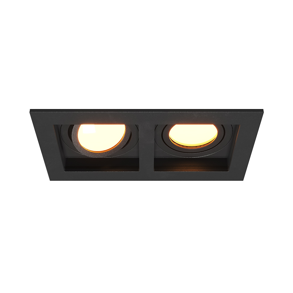 HOFTRONIC™ Fresno Dubbele Inbouwspot Rechthoek 2x GU10 2700K Warm wit 10 Watt 800 lumen Kantelbaar IP20 stofdicht Zwart Met kabelconnectoren