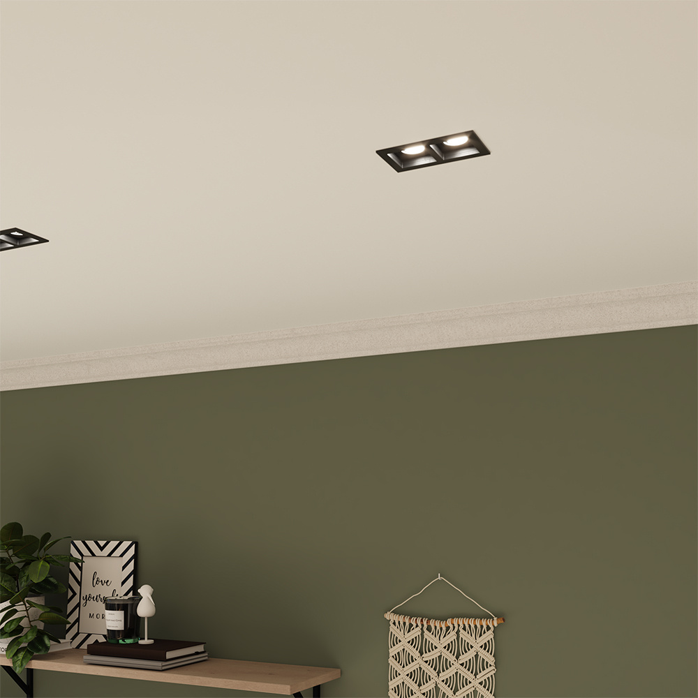 Fresno Dubbele Inbouwspot - Rechthoek - 2x GU10 - 6000K Daglicht wit - 10 Watt 800 lumen - Kantelbaar - IP20 stofdicht- Zwart - Met kabelconnectoren afbeelding