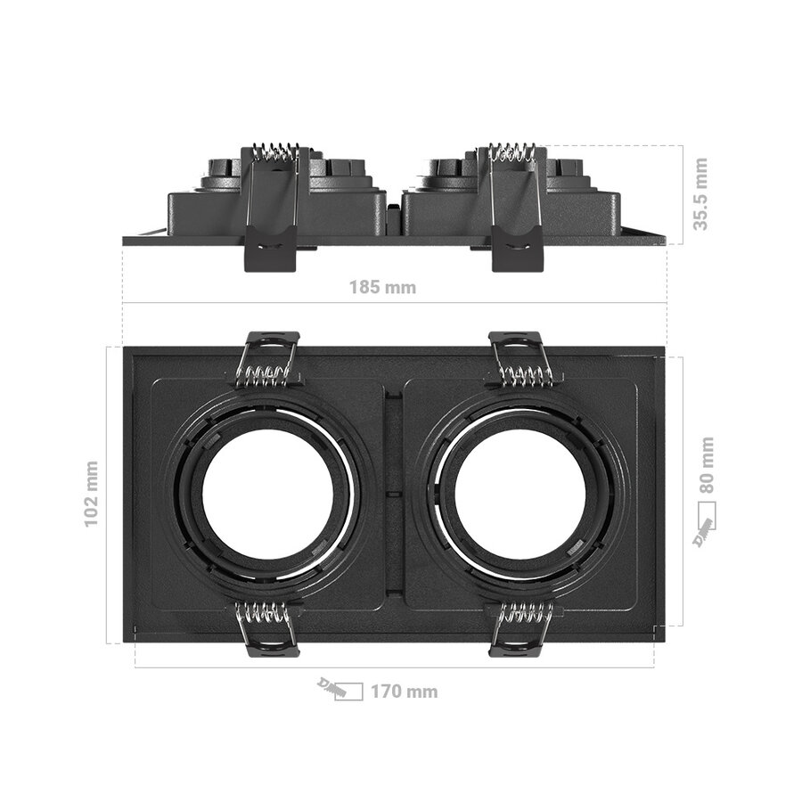 3x Fresno Smart Double recessed downlight- RGBWW- Black- 185x102x35.5