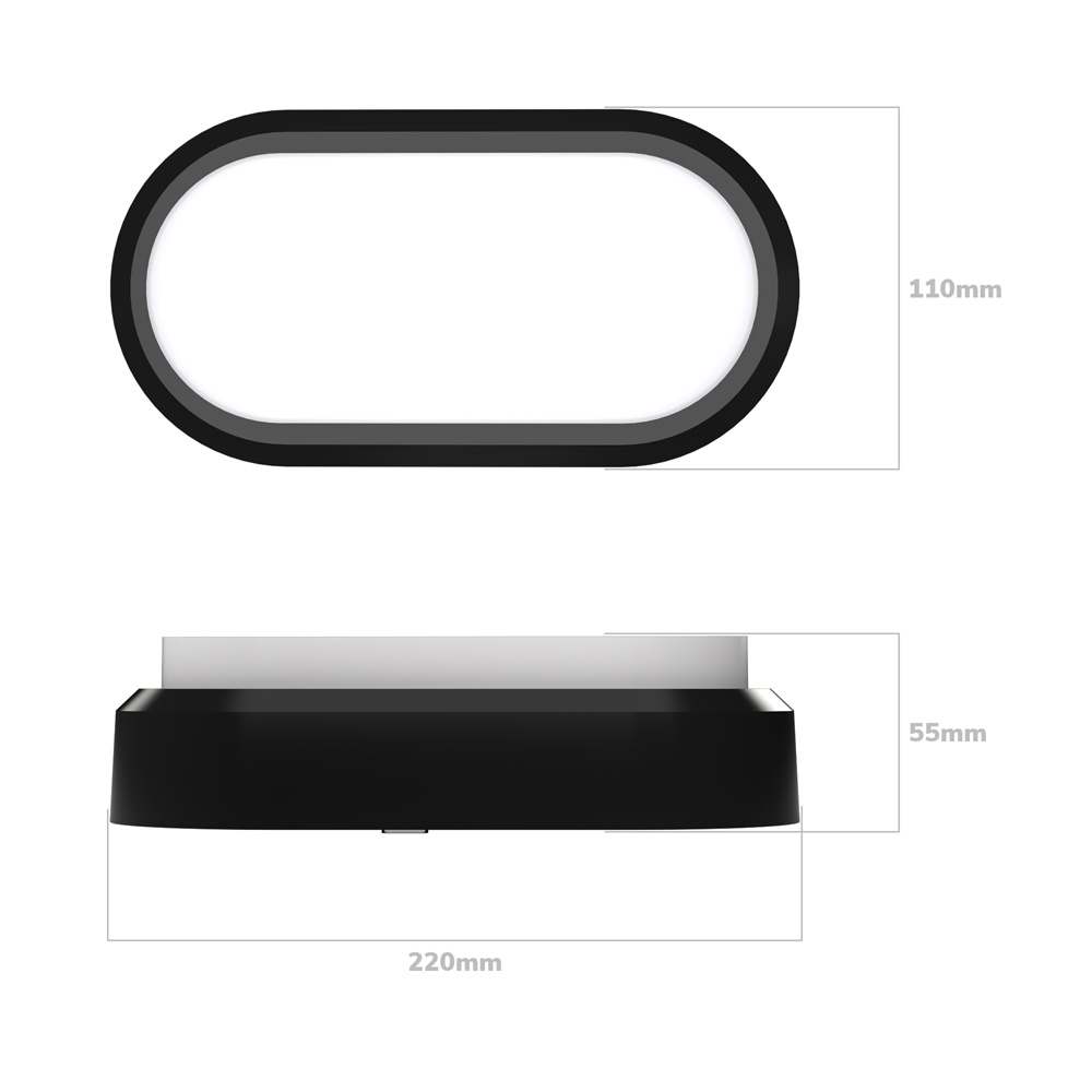 Set van 2 C-Series - LED Plafondlamp zwart ovaal - Wandlamp - Scheepslamp - IP54 - 18W - 1830lm - 6500K Daglicht wit - voor binnen en buiten voor bin