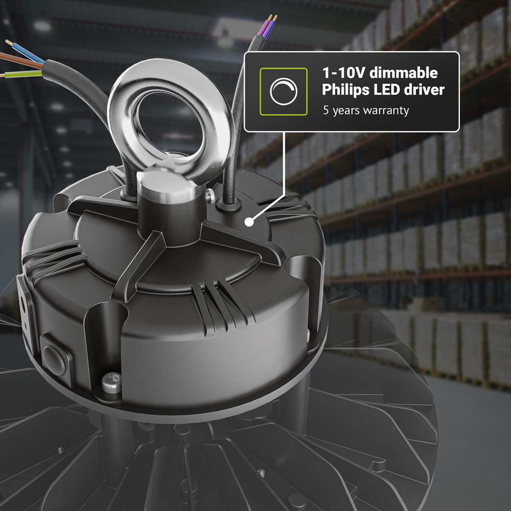 Triton - LED High Bay - 200 Watt 35.000 Lumen - 175lm/W - Samsung LED&apos;s - 6500K Daglicht wit - IP65 Waterdicht - IK09 - 1-10V Dimbaar - met Philips Dr afbeelding