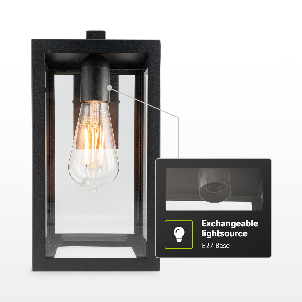 Brooks Dimbare Wandlamp zwart - Wandlantaarn - Voor binnen en buiten - E27 Fitting - Max 60 Watt - IP44 Waterdicht voor binnen en buiten