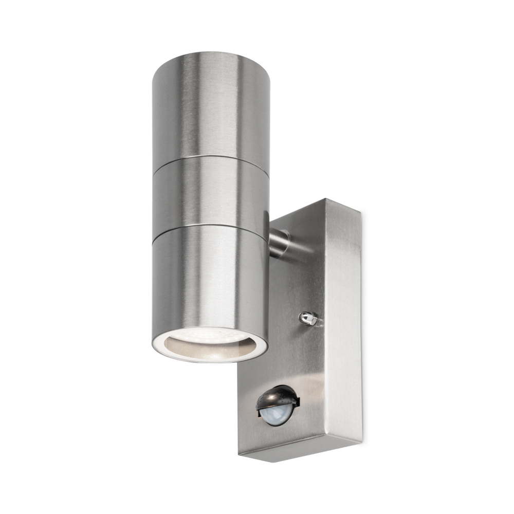 Jasmin wandlamp - RVS - 6000K Neutraal wit - Bewegingsmelder en schemerschakelaar - IP44 spatwaterdicht - Up & Downlight voor buiten voor binnen en afbeelding