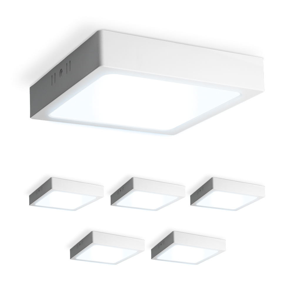 HOFTRONIC™ Set van 6 Carolina opbouwspots vierkant 12 Watt 1160 Lumen Wit 6500K daglicht wit LED downlight IP20 stofdicht 160mm