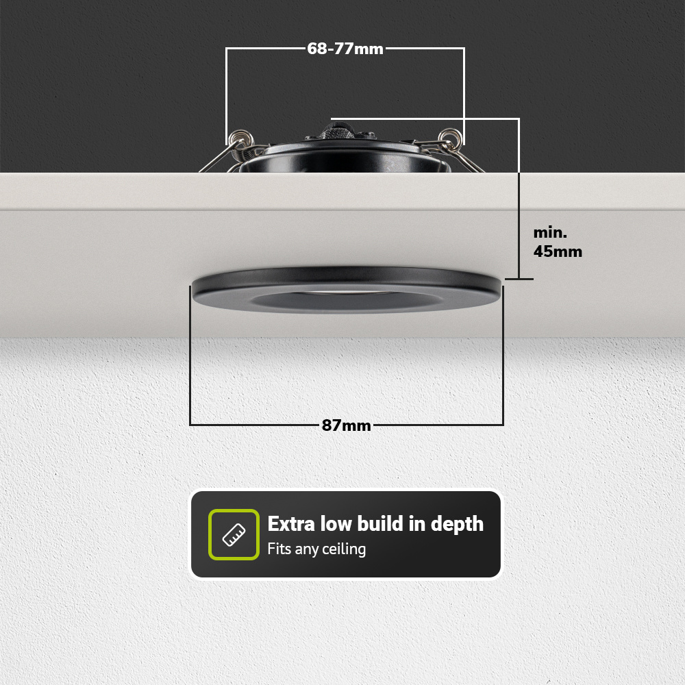 Set van 10 Inbouwspots - Dimbaar - 6 Watt - 2700K Warm wit licht - IP65 waterdicht - Plafondspot Zwart - Venezia