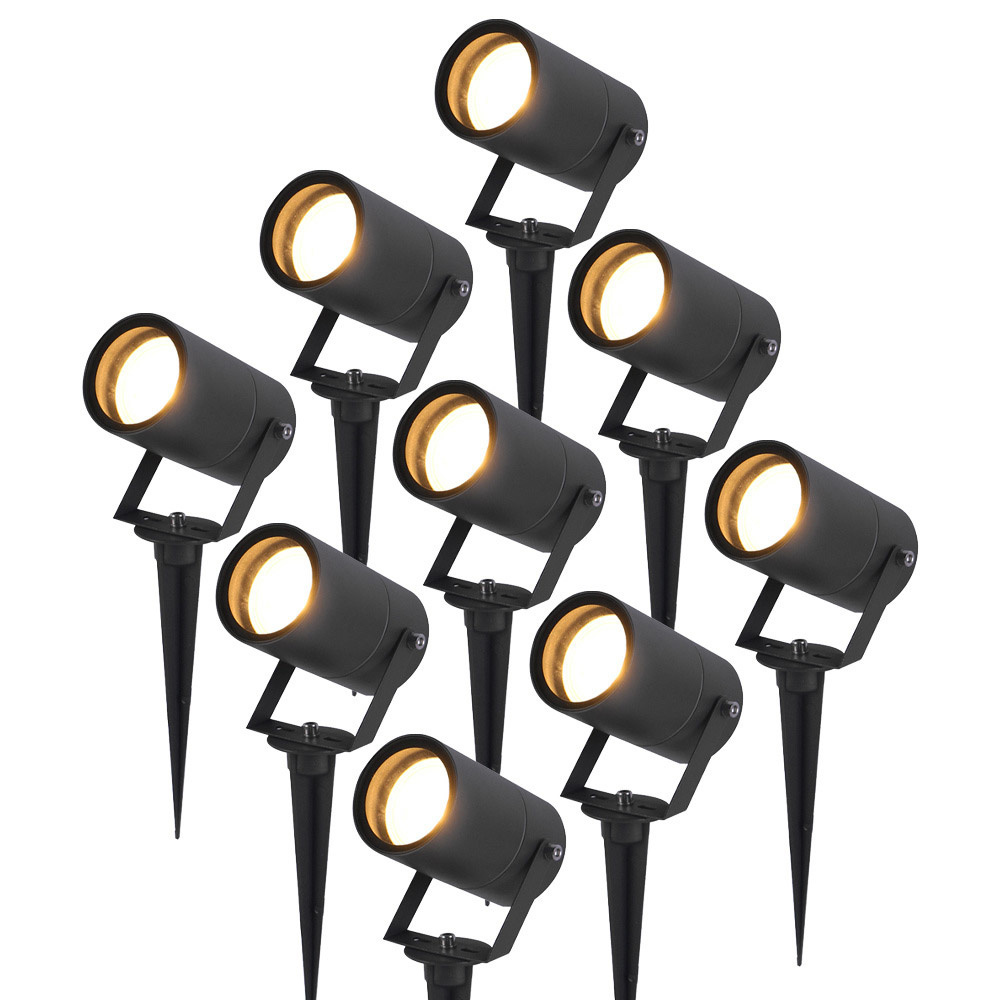 HOFTRONIC™ Set van 9 Spikey dimbare LED prikspots - excl. GU10 - Wandspot - IP65 voor binnen en buiten - Grondspies - Zwart