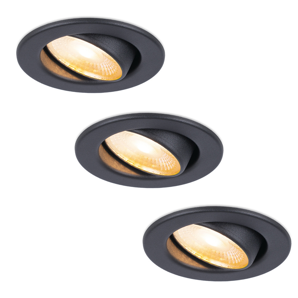 HOFTRONIC™ 3x Malta LED inbouwspots badkamer zwart IP44 5W 1800 2700K dim to warm dimbaar 5 jaar garantie