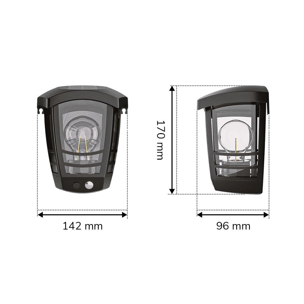 Clark - Solar Wandlamp - met PIR bewegingssensor - 3000K warm witte lichtbron - IP44 waterdicht - Zwart - Tuinverlichting - Buitenlamp