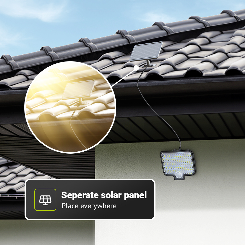 Colby LED Solar Wandlamp buiten met bewegingssensor - Incl. Schemersensor - Los zonnepaneel solar schijnwerper - IP44 waterdicht - 120 LED's - 7 watt
