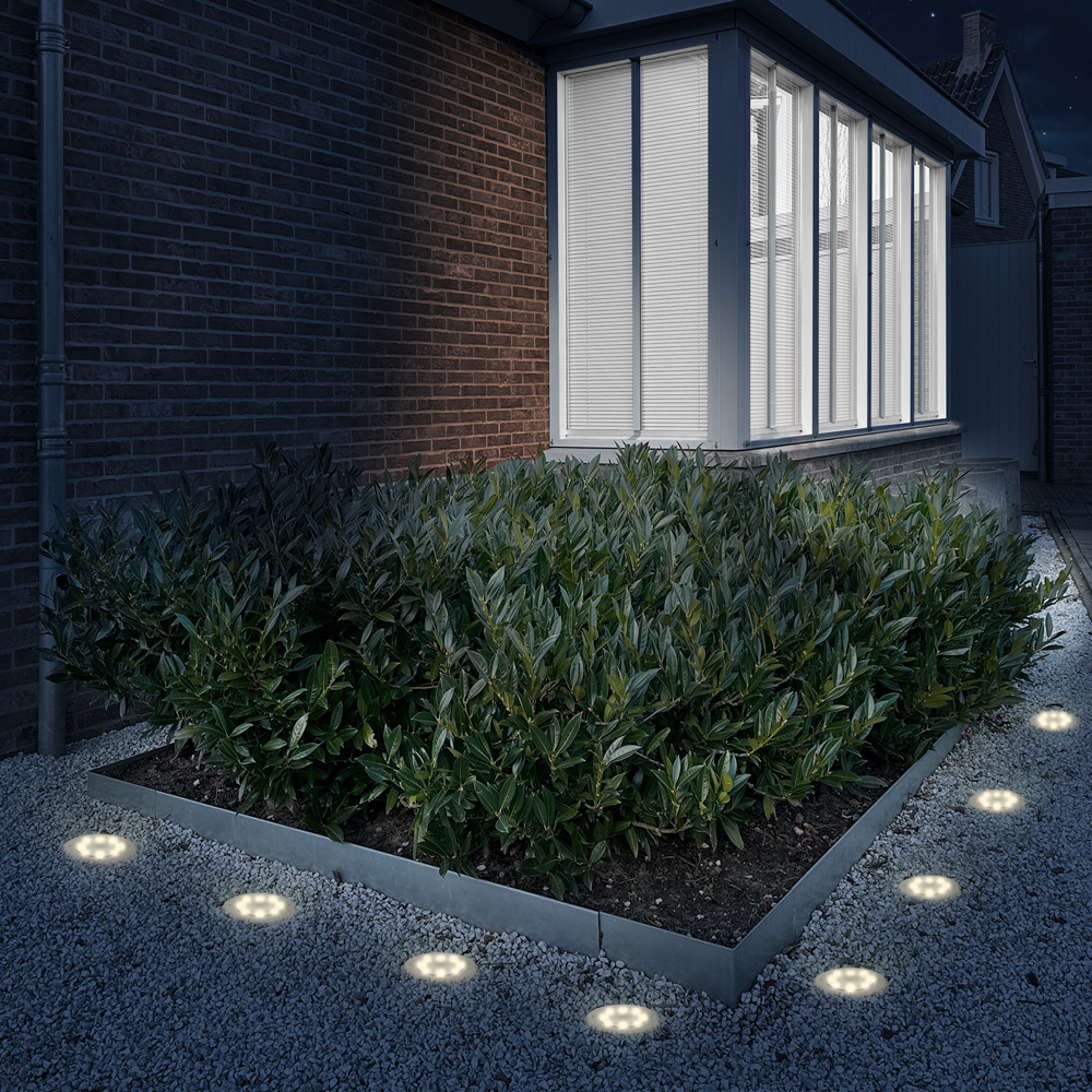 Ellis 4x Solar grondspots - 8 LEDs - 3000K warmwit licht - IP65 waterdicht - Incl. schemerschakelaar - RVS