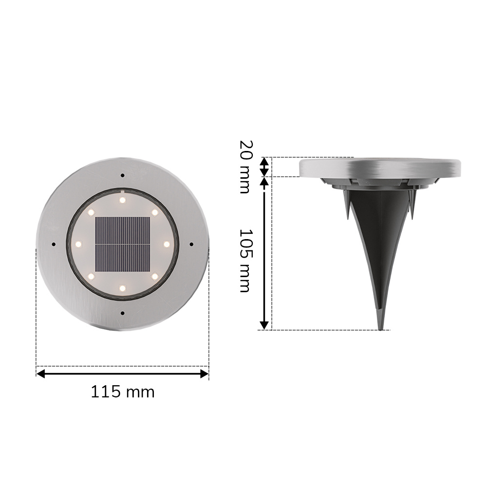 Ellis 4x Solar grondspots - 8 LEDs - 3000K warmwit licht - IP65 waterdicht - Incl. schemerschakelaar - RVS