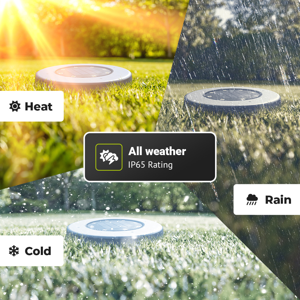 Ellis 4x Solar grondspots - 8 LEDs - 3000K warmwit licht - IP65 waterdicht - Incl. schemerschakelaar - RVS