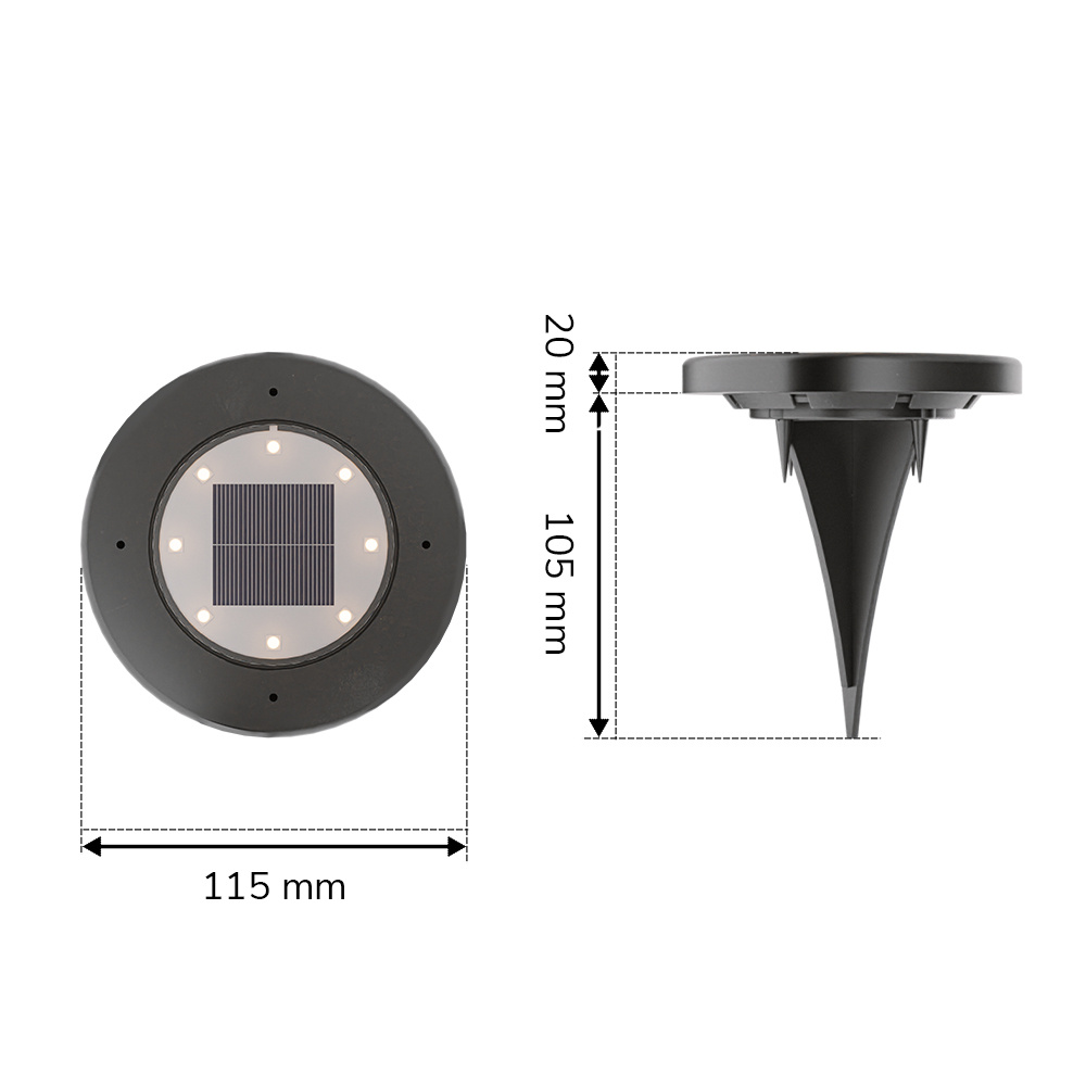 Ellis 4x Solar grondspots - 8 LEDs - 3000K warmwit licht - IP65 waterdicht - Incl. schemerschakelaar - Zwart