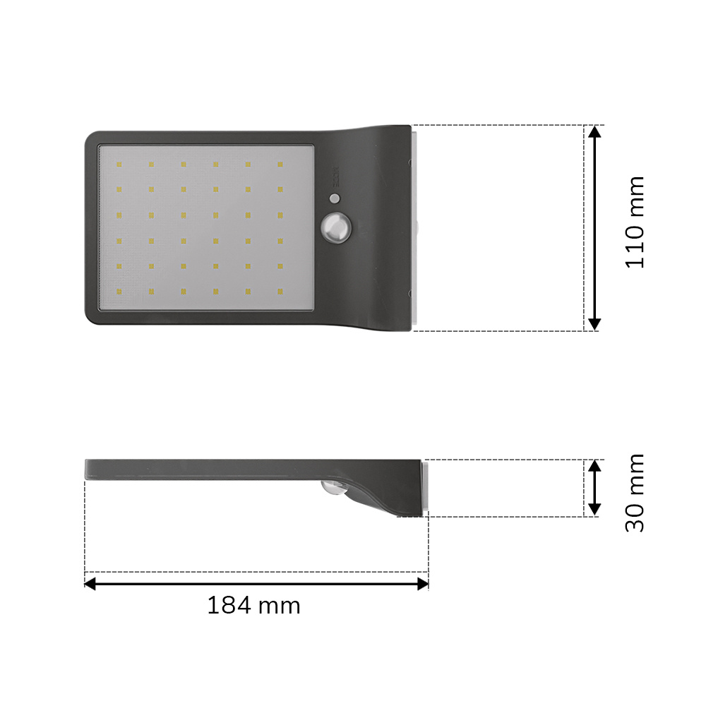 Set van 2 Macon - LED Solar Wandlampen - slim design - met PIR bewegingssensor - Zwart - Warm wit licht - 36 LEDs - IP44