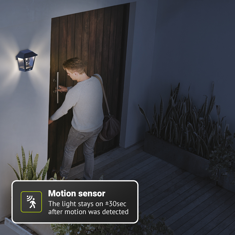 Set van 2 Cairo - Solar Wandlamp - met PIR bewegingssensor - 3000K warm witte lichtbron - IP44 waterdicht - Zwart - Tuinverlichting - Buitenlamp