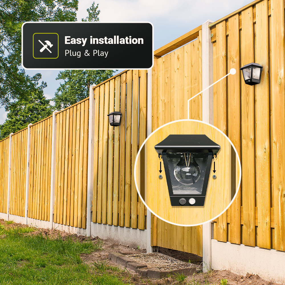 Set van 2 Cairo - Solar Wandlamp - met PIR bewegingssensor - 3000K warm witte lichtbron - IP44 waterdicht - Zwart - Tuinverlichting - Buitenlamp