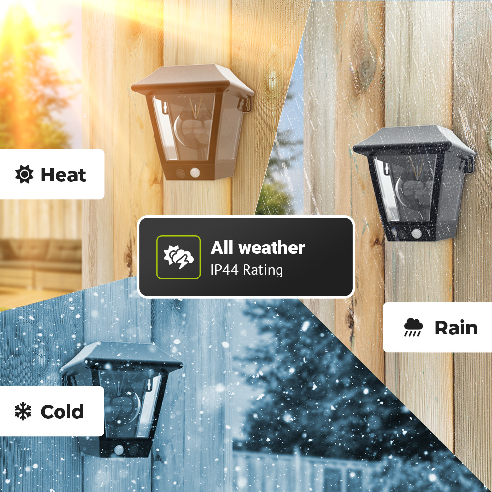 Set van 2 Cairo - Solar Wandlamp - met PIR bewegingssensor - 3000K warm witte lichtbron - IP44 waterdicht - Zwart - Tuinverlichting - Buitenlamp