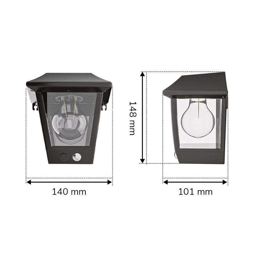 Ledvion - LED Solar Wandlamp, 2.2W, 3000K, IP44, Zwart & Vierkant Clear, Incl. Bewegingssensor, Zonne-energie, Energiezuinig & Weerbestendig Ledvion - LED Solar Wandlamp, 2.2W, 3000K, IP44, Zwart & Vierkant Clear, Incl. Bewegingssensor, Zonne-energie, Energiezuinig & Weerbestendig