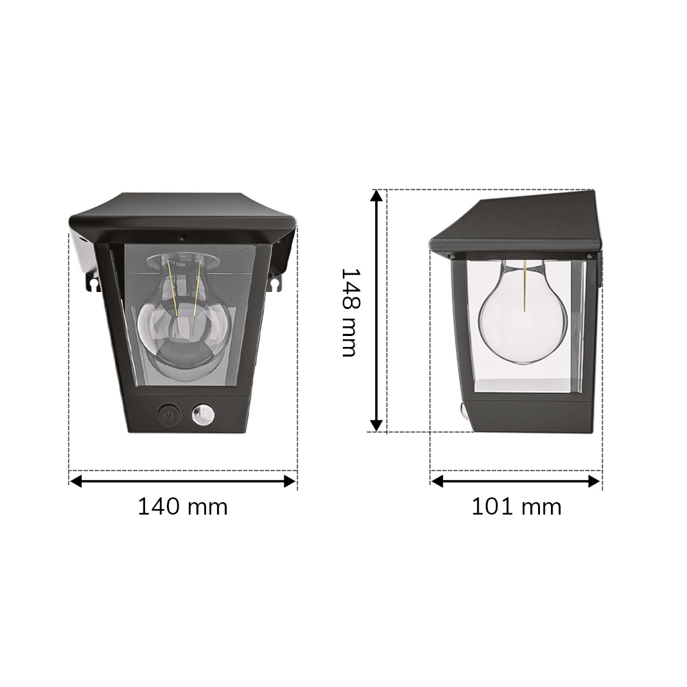 Set van 2 Cairo - Solar Wandlamp - met PIR bewegingssensor - 3000K warm witte lichtbron - IP44 waterdicht - Zwart - Tuinverlichting - Buitenlamp