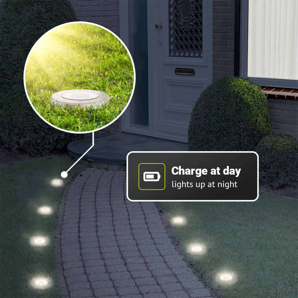 Ellis 16x Solar grondspots - 8 LEDs - 3000K warmwit licht - IP65 waterdicht - Incl. schemerschakelaar - RVS