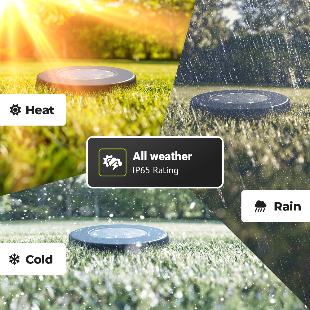 Ellis 12x Solar grondspots - 8 LEDs - 3000K warmwit licht - IP65 waterdicht - Incl. schemerschakelaar - Zwart