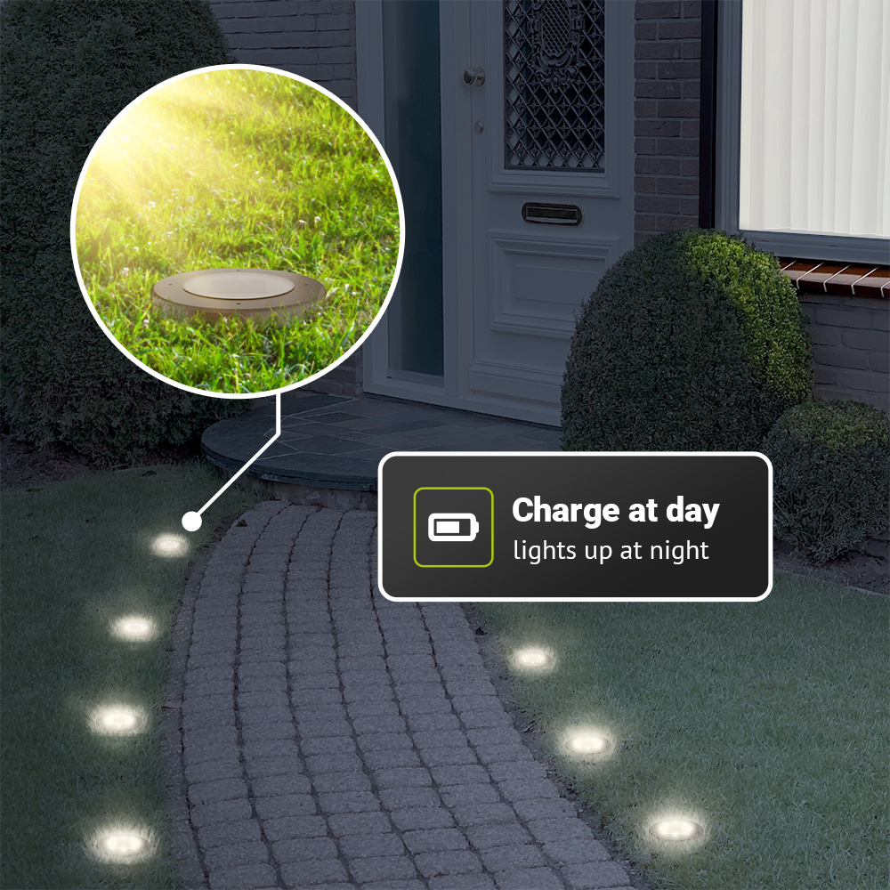 Ellis 12x Solar grondspots - 8 LEDs - 3000K warmwit licht - IP65 waterdicht - Incl. schemerschakelaar - Zwart