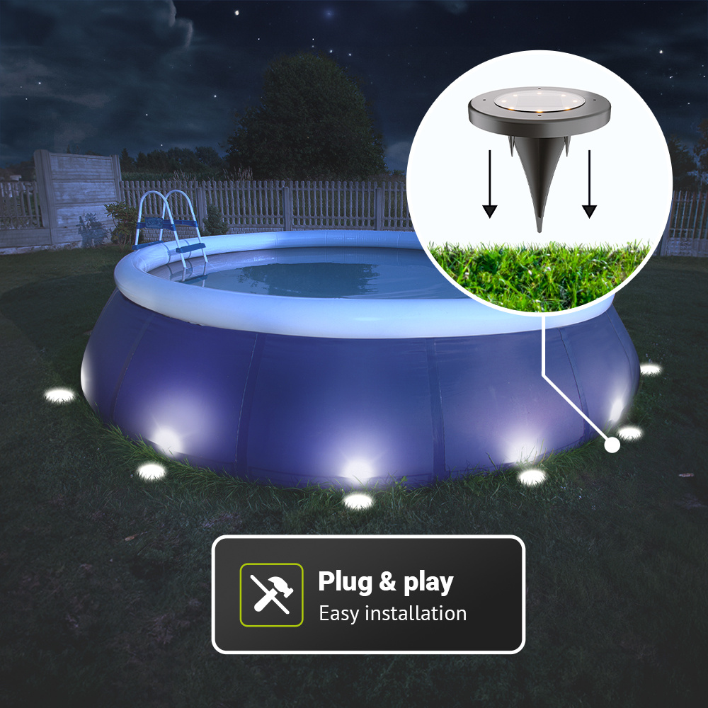 Ellis 12x Solar grondspots - 8 LEDs - 3000K warmwit licht - IP65 waterdicht - Incl. schemerschakelaar - Zwart