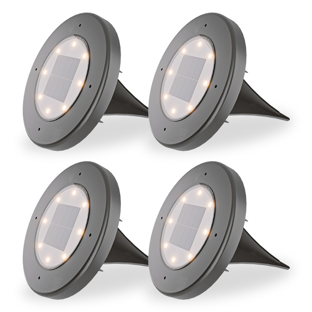 HOFTRONIC™ Ellis 4x Solar grondspots - 8 LEDs - 3000K warmwit licht - IP65 waterdicht - Incl. schemerschakelaar - Zwart