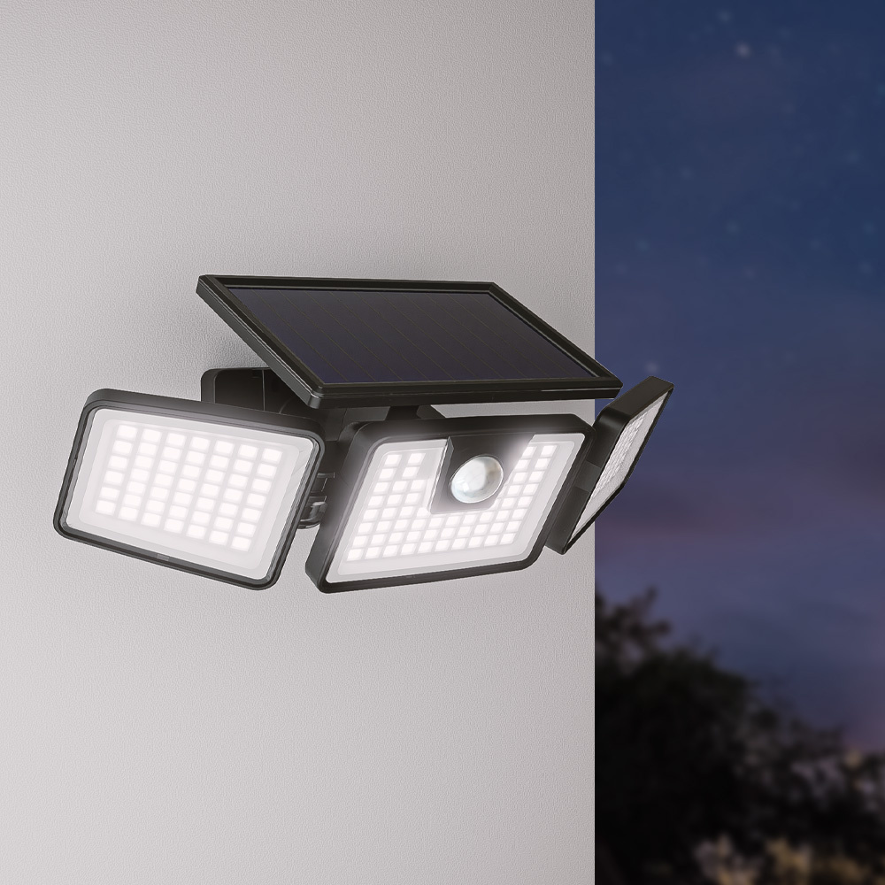 HOFTRONIC™ Edon Solar Wandlamp buiten met PIR bewegingssensor Incl. Schemersensor IP44 waterdicht 156 LED's 7 watt 6500K 700 lumen daglicht wit licht Zwart