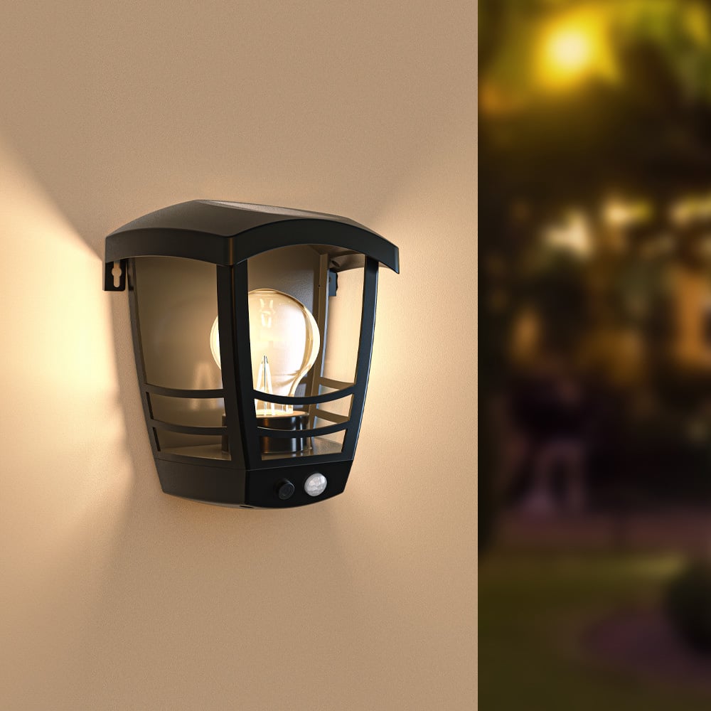 HOFTRONIC Clark - Solar Wandlamp - met PIR bewegingssensor - 3000K warm witte lichtbron - IP44 water