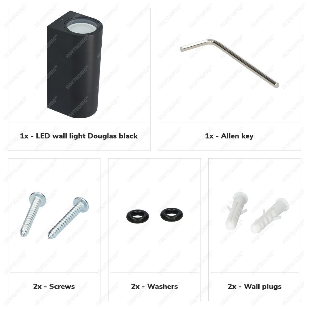 Douglas - LED Wandlamp Zwart - Up & Down Light - Dimbaar - IP44 waterdicht - GU10 excl. lichtbronnen - Voor binnen & buiten - Wandspot - Polycarbonaat