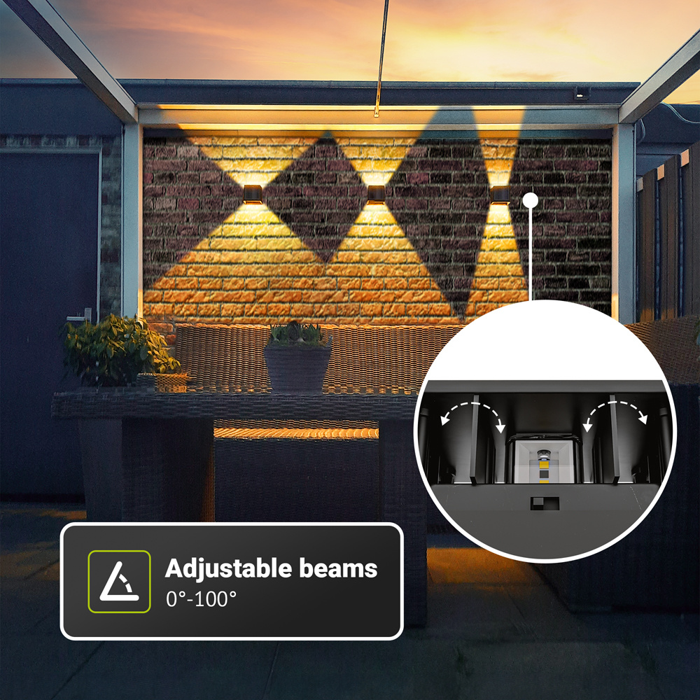 Set van 2 Louis - Solar LED Wandlamp - Kubus - Up&Downlight - CCT warm wit-koud wit - Zwart- IP65 waterdicht - 12 LEDs - tuinverlichting - buitenlam