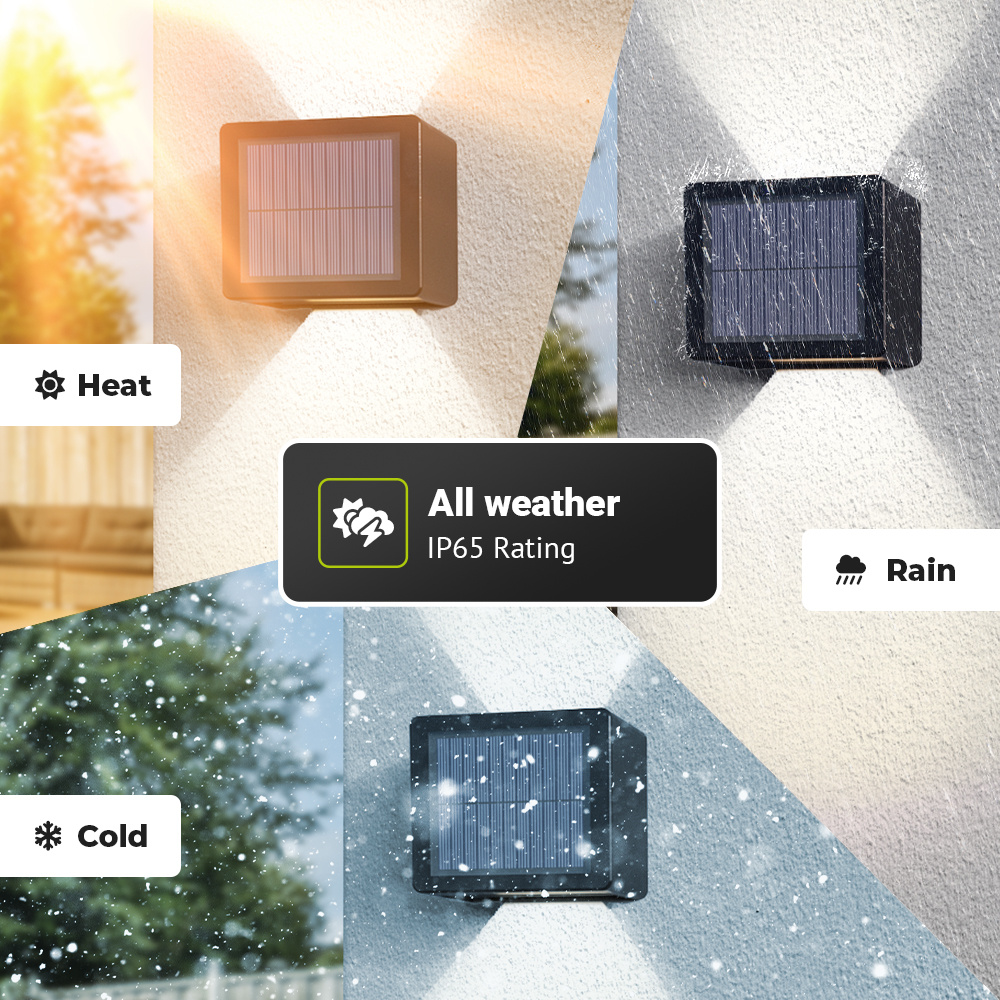 Set van 2 Louis - Solar LED Wandlamp - Kubus - Up&Downlight - CCT warm wit-koud wit - Zwart- IP65 waterdicht - 12 LEDs - tuinverlichting - buitenlam