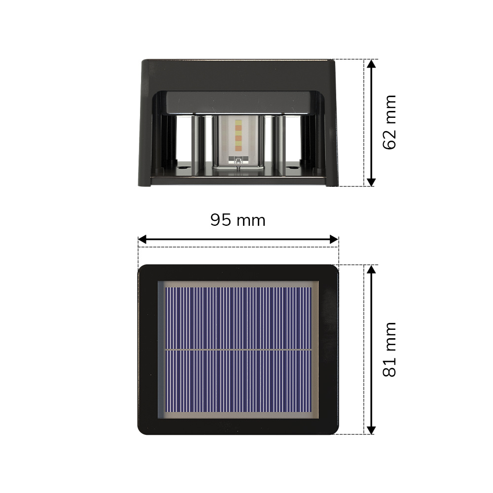 Set van 2 Louis - Solar LED Wandlamp - Kubus - Up&Downlight - CCT warm wit-koud wit - Zwart- IP65 waterdicht - 12 LEDs - tuinverlichting - buitenlam