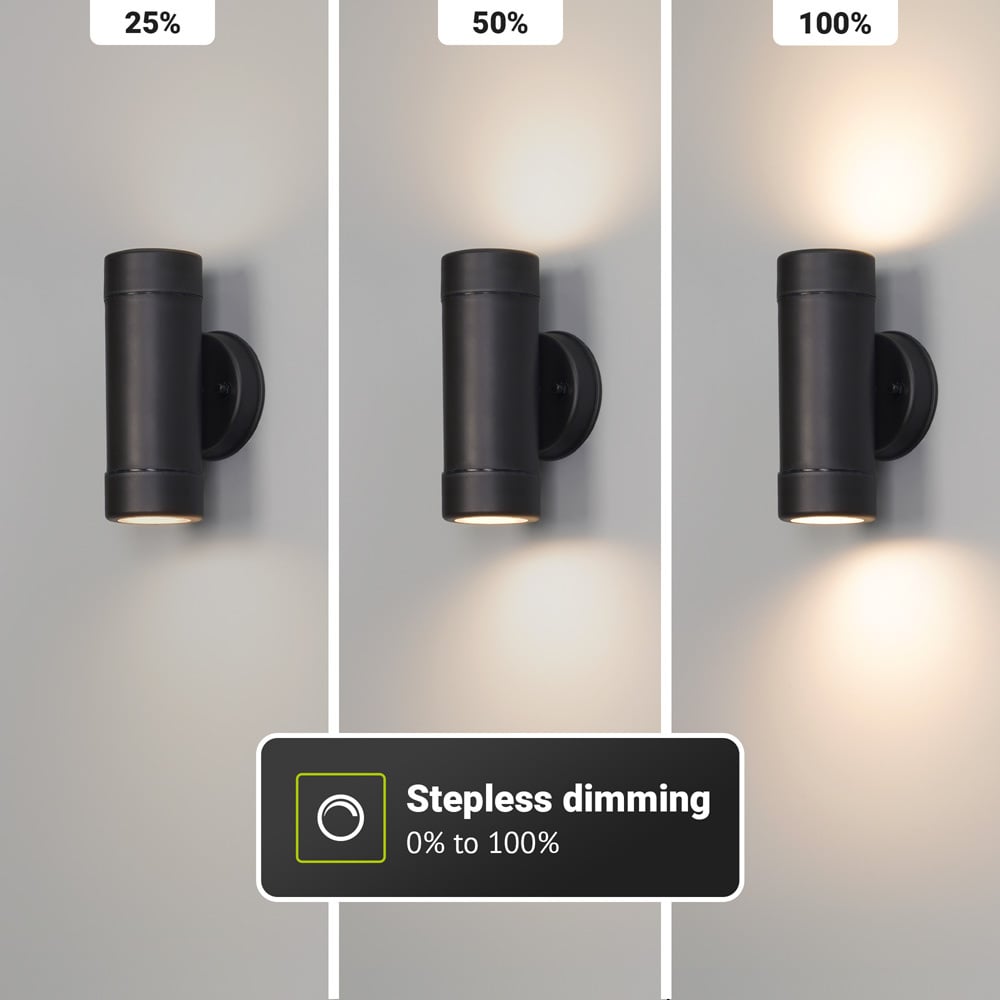 Otey - LED Wandlamp Zwart - Up & Down Light - GU10 - 2700K warm wit licht - Dimbaar - IP44 waterdicht - Voor binnen & buiten - Wandspot - Polycarbonaa
