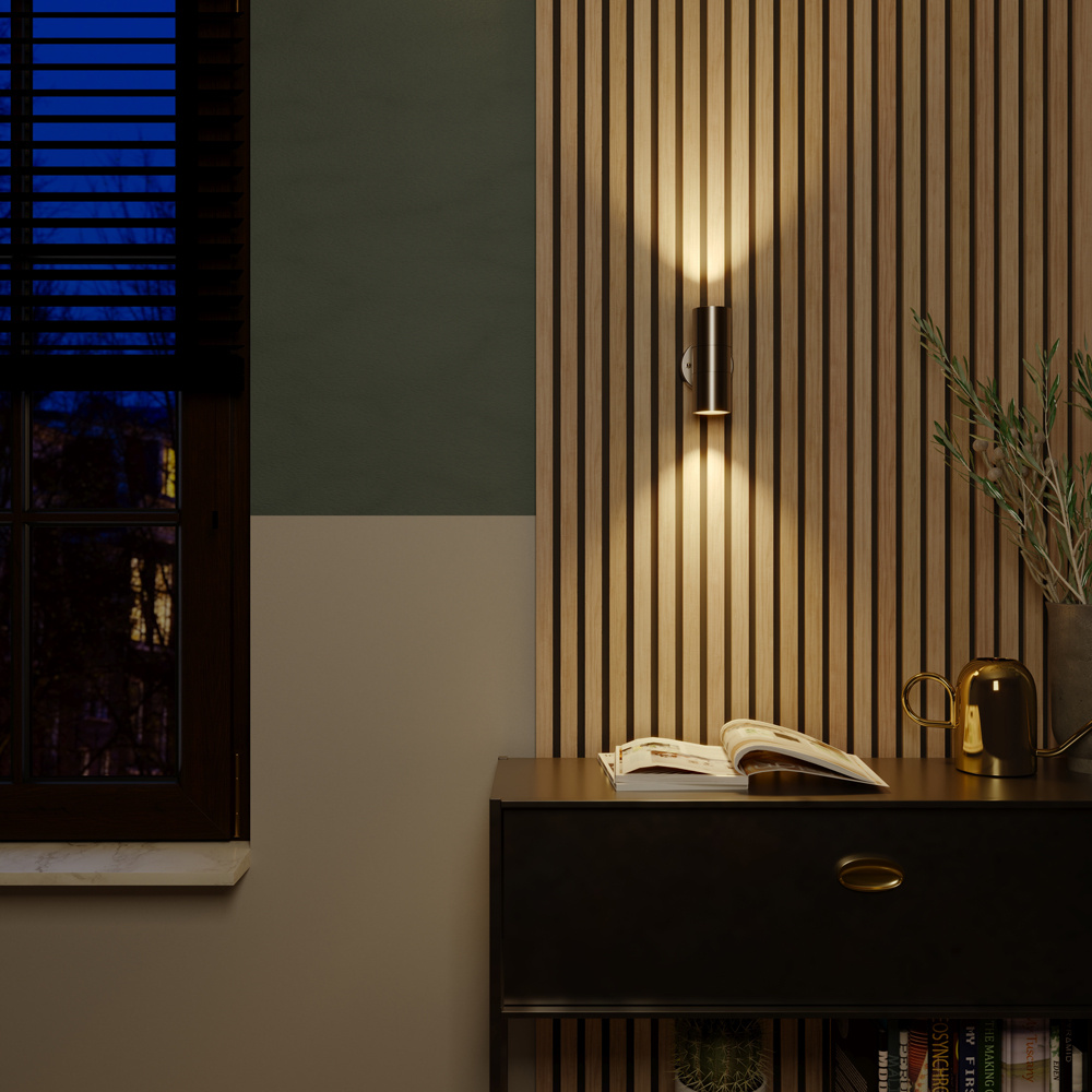 Jasmin dimbare LED Wandlamp - 2700K warm wit - GU10 - Rond - Up & Down light - RVS - IP44voor buiten voor binnen en buiten