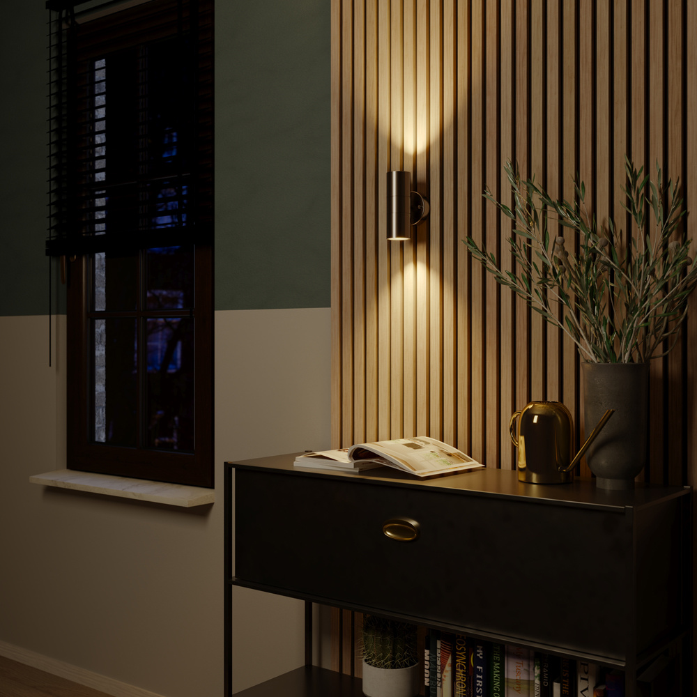 Jasmin dimbare LED Wandlamp - 4000K neutraal wit - GU10 - Rond - Up & Down light - RVS - IP44 voor buiten voor binnen en buiten