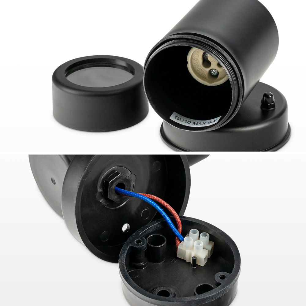 Otey - LED Wandlamp Zwart - Downlight - GU10 - 2700K warm wit licht - Dimbaar - IP44 waterdicht - Voor binnen & buiten - Wandspot - Polycarbonaat voo
