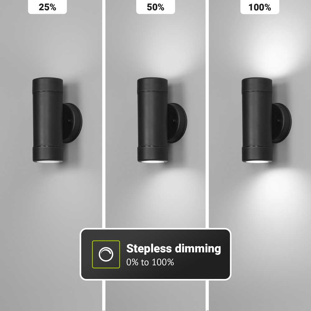 Otey - LED Wandlamp Zwart - Up & Down Light - GU10 - 6000K daglicht wit licht - Dimbaar - IP44 waterdicht - Voor binnen & buiten - Wandspot - Polycarb