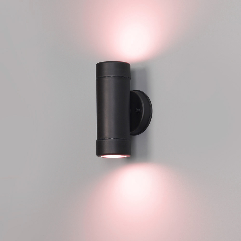 HOFTRONIC™ Otey - Smart LED Wandlamp Zwart - Up & Down Light - GU10 - RGB WW - Wifi/Bluetooth - IP44 waterdicht - Voor binnen & buiten - Polycarbonaat