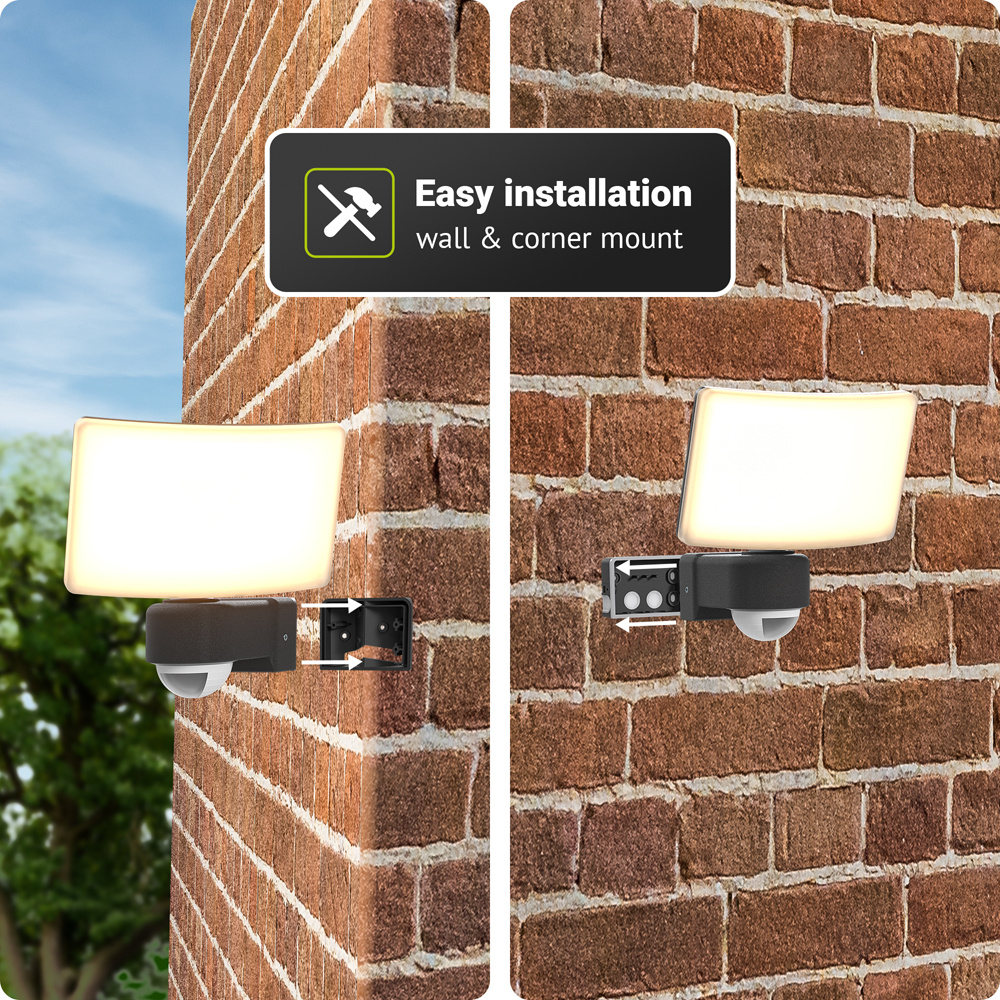 Londen - LED-breedstraler met bewegingssensor - Incl. schemersensor - IP65 waterdicht - Kantelbaar - 2500 lumen - 3000K warm wit licht - 30 watt - Zwa