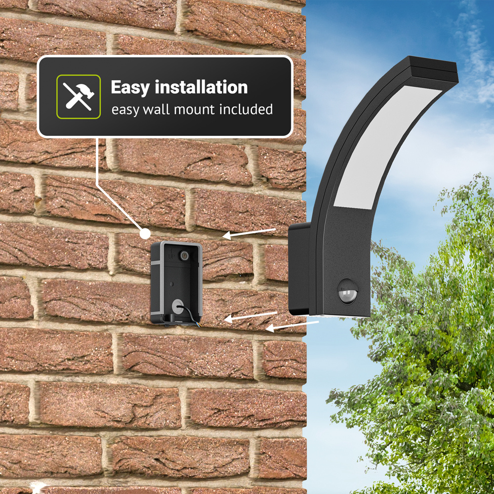 Bristol - LED wandlamp met bewegingssensor - Incl. schemersensor - IP54 waterdicht - 814 lumen - 3000K warm wit licht - 10 watt - Zwart - Buitenlamp -