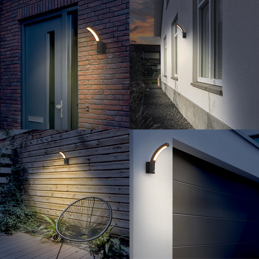 Bristol - LED wandlamp met bewegingssensor - Incl. schemersensor - IP54 waterdicht - 814 lumen - 3000K warm wit licht - 10 watt - Zwart - Buitenlamp -