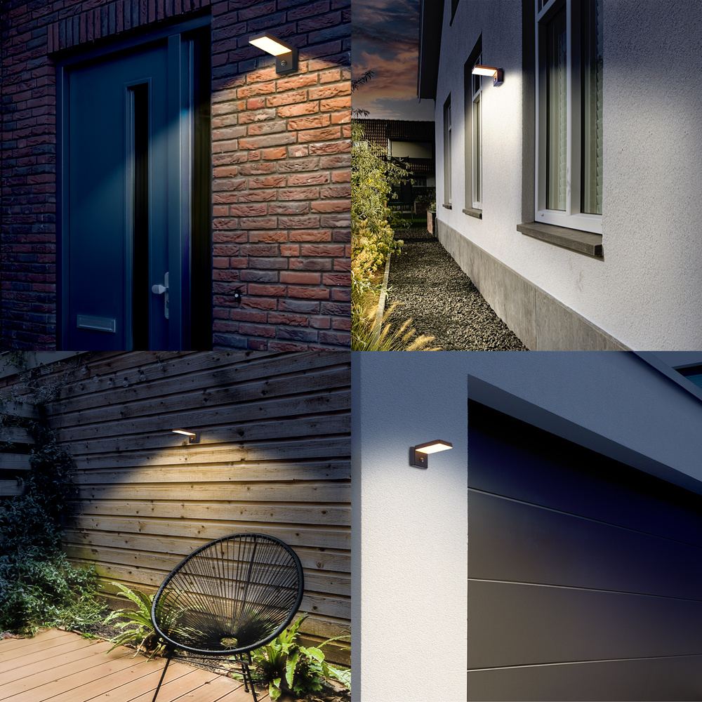 Selby - LED wandlamp met bewegingssensor - Incl. schemersensor - IP65 waterdicht - 780 lumen - 3000K warm wit licht - 10 watt - Zwart - Buitenlamp - 5