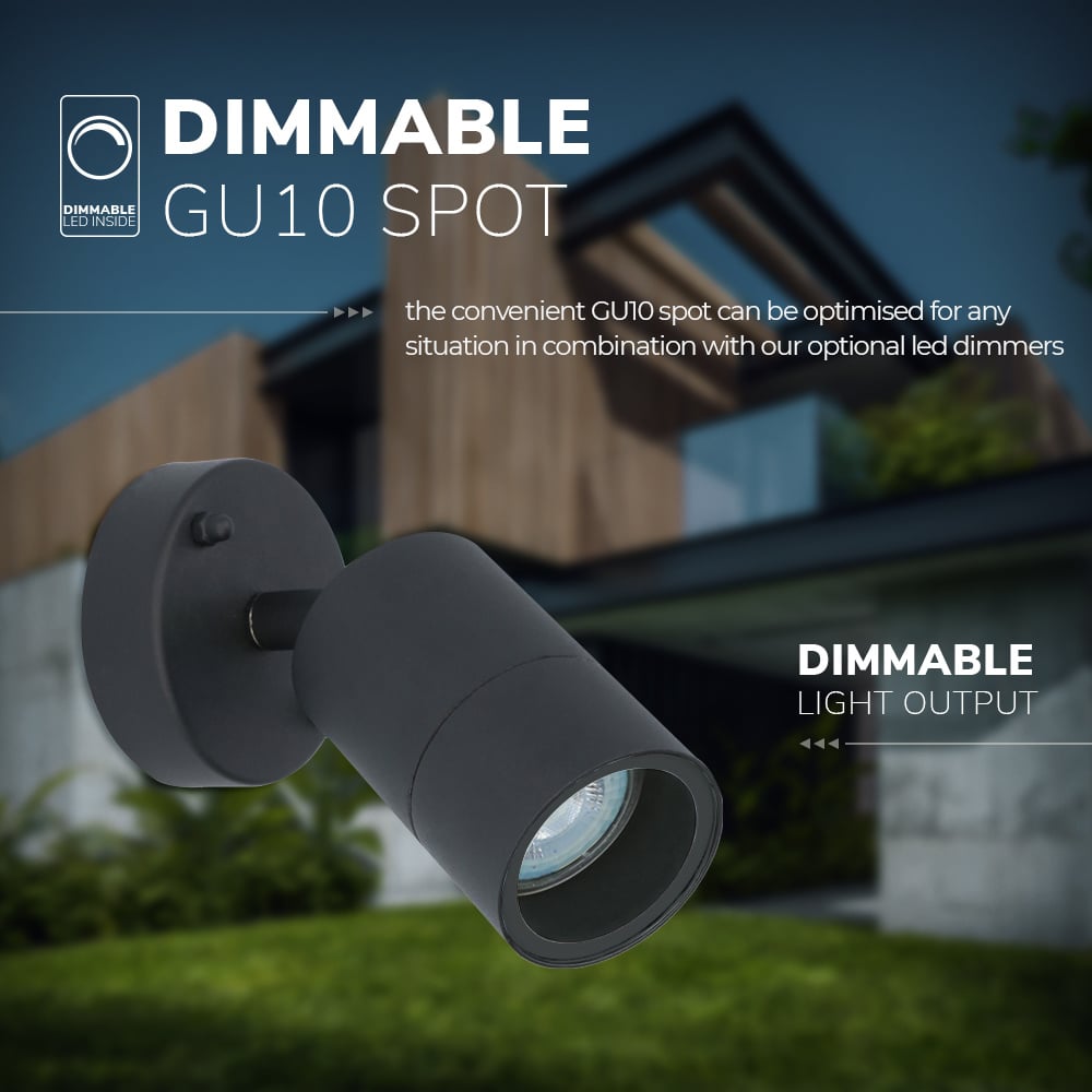 set van 2 Lago kantelbare wandlampen - Dimbaar - IP44 - Incl. 2700K warm wit GU10 spotje - 5 Watt 400 lumen -Spotlight voor binnen en buiten - Geschik