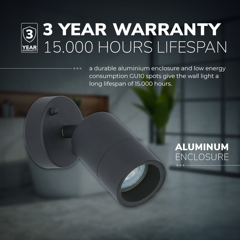 set van 2 Lago kantelbare wandlampen - Dimbaar - IP44 - Incl. 6000K daglicht wit GU10 spotje - 5 Watt 400 lumen -Spotlight voor binnen en buiten - Ges